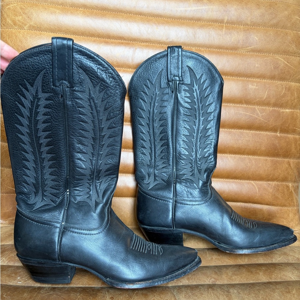 Tony Lama Black Leather Western Cowboy Boots